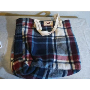 Hollister Flannel Plaid Tote Bag, California Seagull Logo 16"x15"x3"